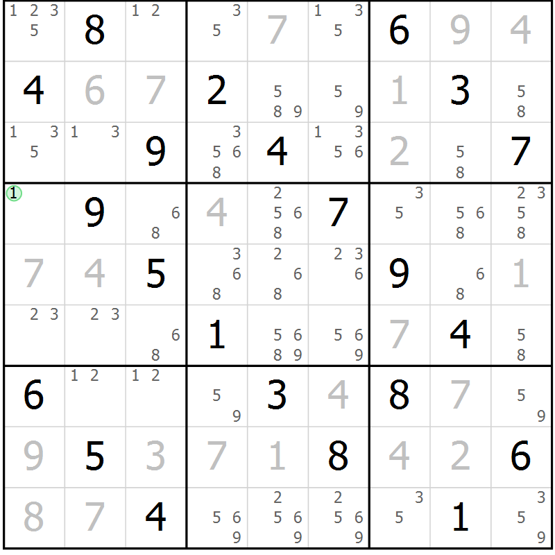 Position des candidats pour la solution de la Gr 64 page 67 du magazine de sudoku Virtuose n° 114
