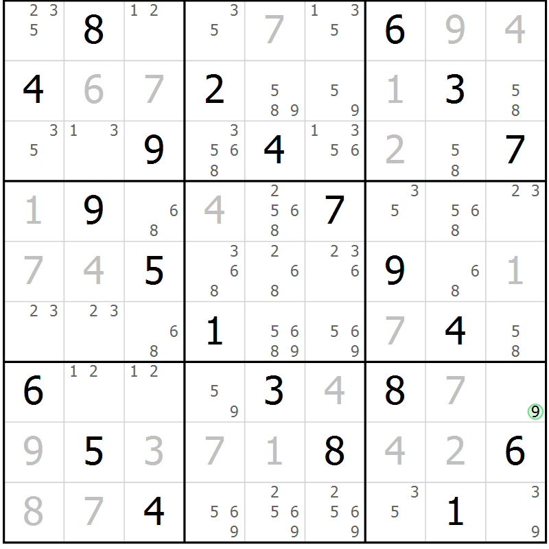 Position des candidats pour la solution de la Gr 64 page 67 du magazine de sudoku Virtuose n° 114
