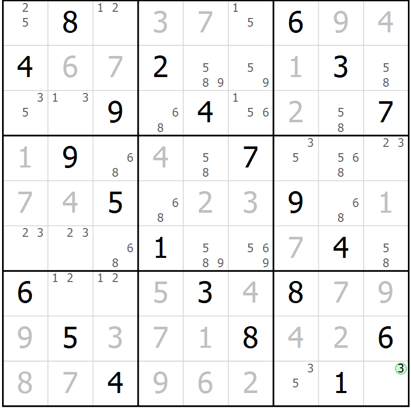 Position des candidats pour la solution de la Gr 64 page 67 du magazine de sudoku Virtuose n° 114