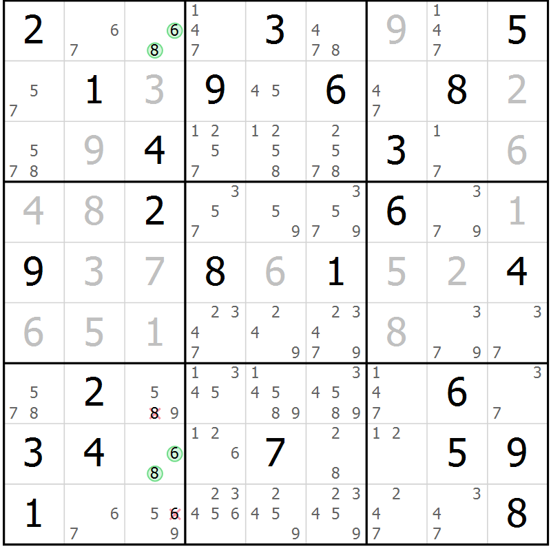 Position des candidats pour la solution de la Gr 65 page 68 du magazine de sudoku Virtuose n° 114