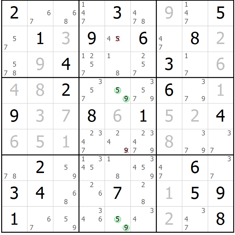 Position des candidats pour la solution de la Gr 65 page 68 du magazine de sudoku Virtuose n° 114