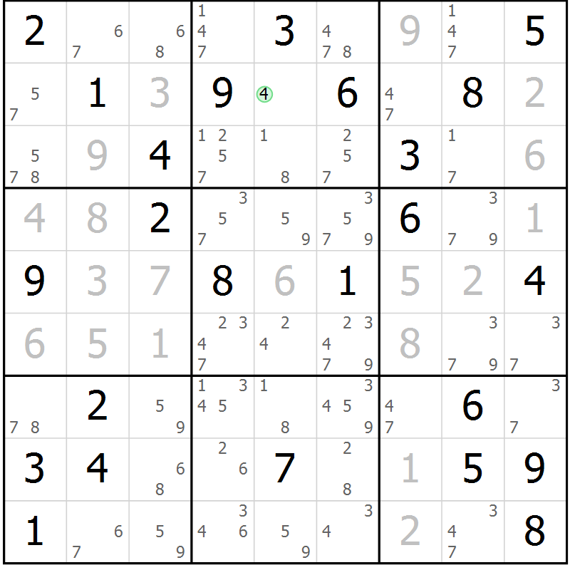 Position des candidats pour la solution de la Gr 65 page 68 du magazine de sudoku Virtuose n° 114