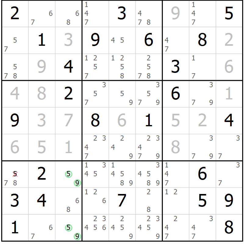 Position des candidats pour la solution de la Gr 65 page 68 du magazine de sudoku Virtuose n° 114