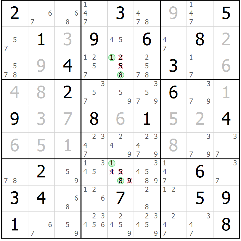 Position des candidats pour la solution de la Gr 65 page 68 du magazine de sudoku Virtuose n° 114