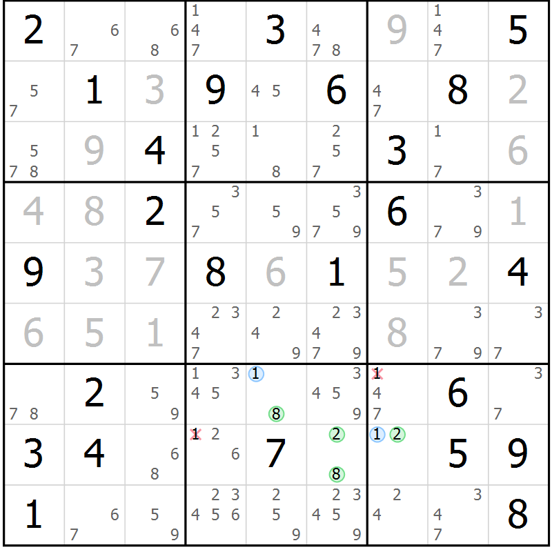 Position des candidats pour la solution de la Gr 65 page 68 du magazine de sudoku Virtuose n° 114