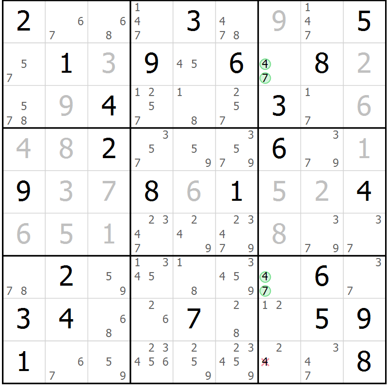 Position des candidats pour la solution de la Gr 65 page 68 du magazine de sudoku Virtuose n° 114