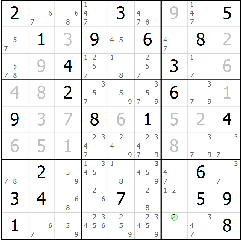 Position des candidats pour la solution de la Gr 65 page 68 du magazine de sudoku Virtuose n° 114