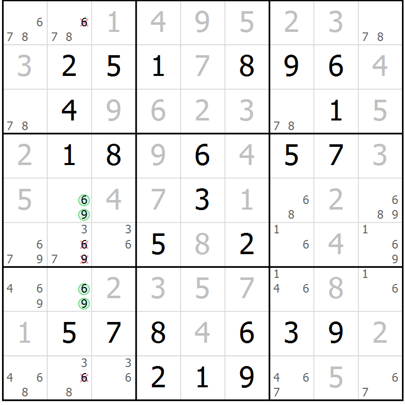 Position des candidats pour la solution de la Gr 66 page 69 du magazine de sudoku Virtuose n° 114