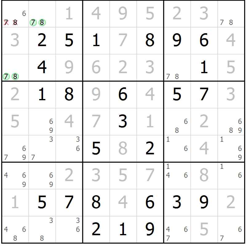 Position des candidats pour la solution de la Gr 66 page 69 du magazine de sudoku Virtuose n° 114