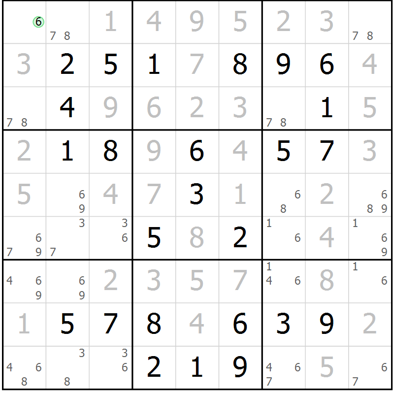 Position des candidats pour la solution de la Gr 66 page 69 du magazine de sudoku Virtuose n° 114