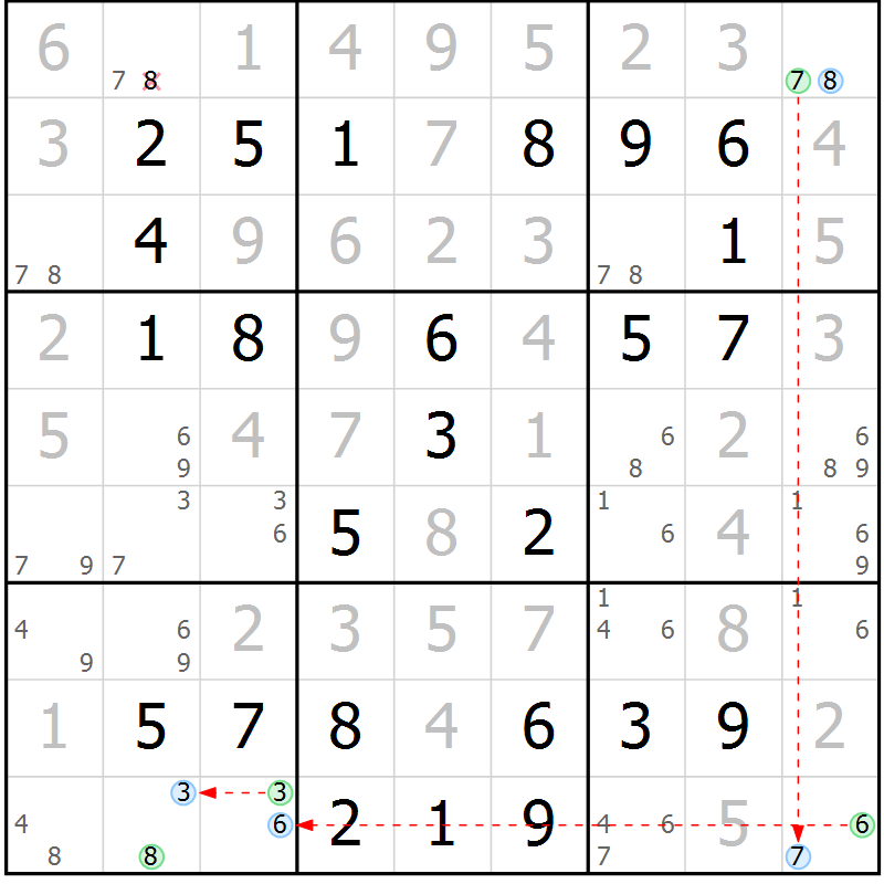 Position des candidats pour la solution de la Gr 66 page 69 du magazine de sudoku Virtuose n° 114