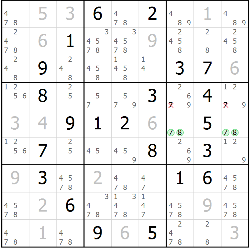 Position des candidats pour la solution de la Gr 67 page 70 du magazine de sudoku Virtuose n° 114