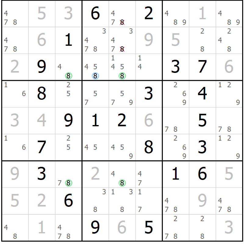 Position des candidats pour la solution de la Gr 67 page 70 du magazine de sudoku Virtuose n° 114