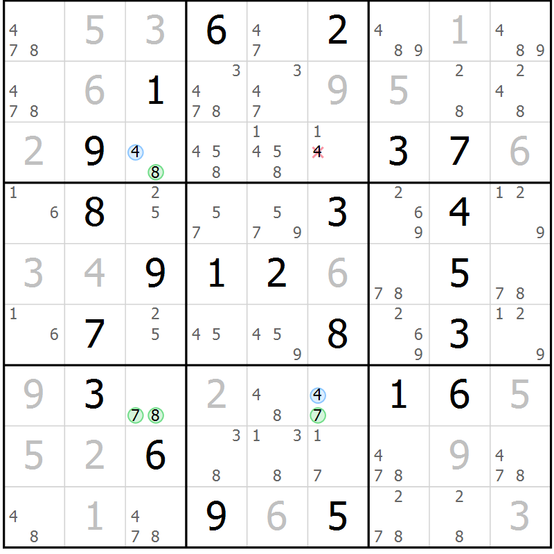 Position des candidats pour la solution de la Gr 67 page 70 du magazine de sudoku Virtuose n° 114