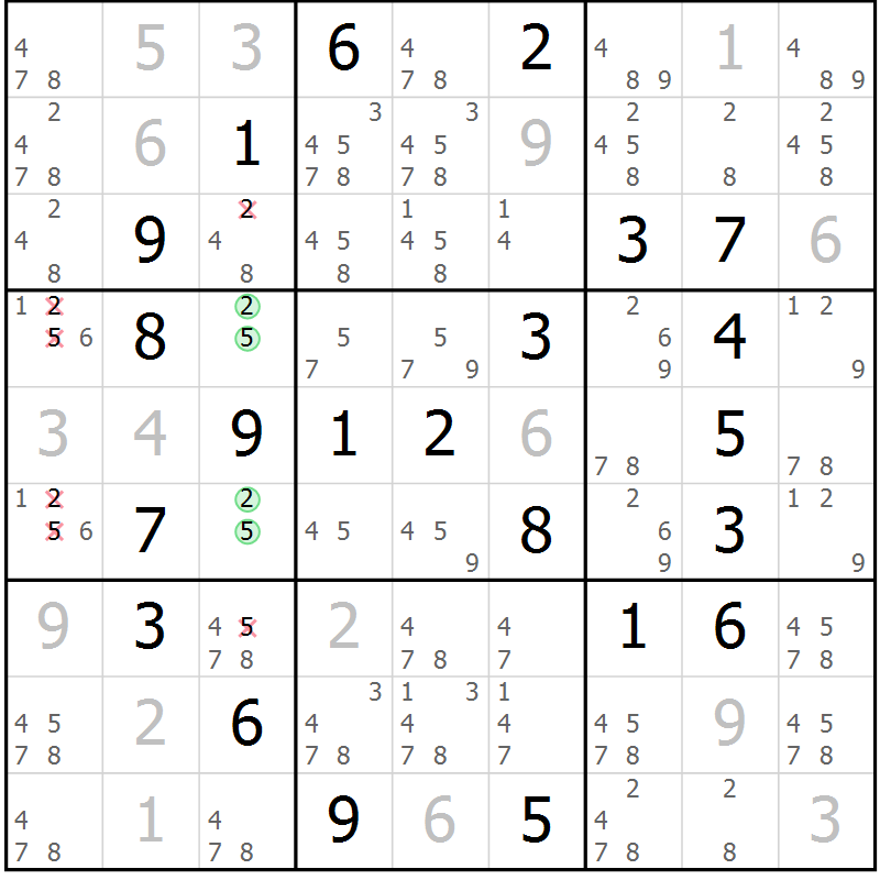 Position des candidats pour la solution de la Gr 67 page 70 du magazine de sudoku Virtuose n° 114