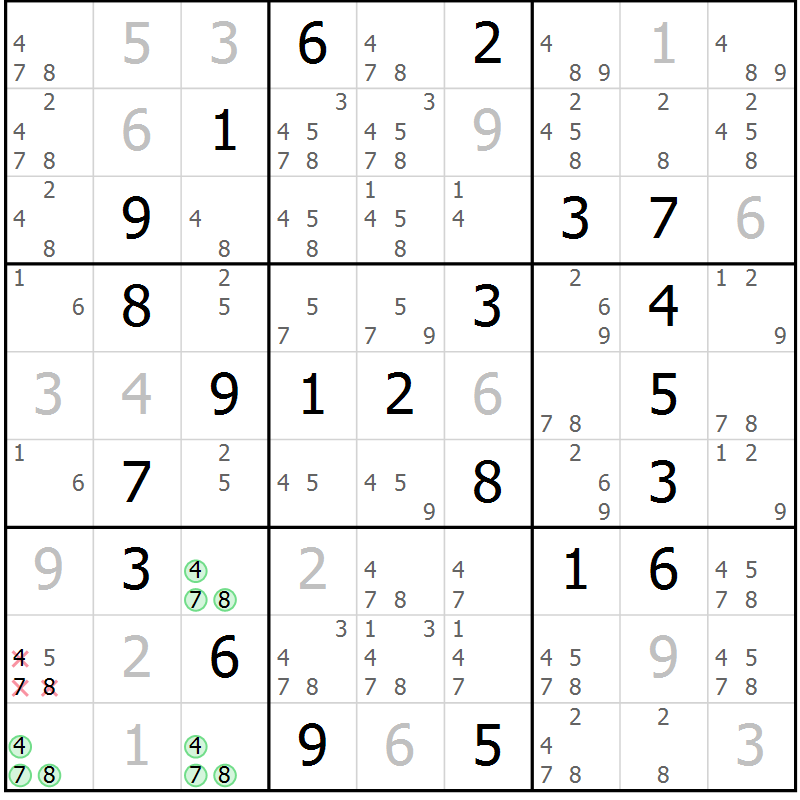 Position des candidats pour la solution de la Gr 67 page 70 du magazine de sudoku Virtuose n° 114