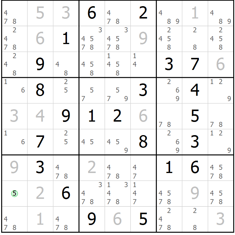 Position des candidats pour la solution de la Gr 67 page 70 du magazine de sudoku Virtuose n° 114