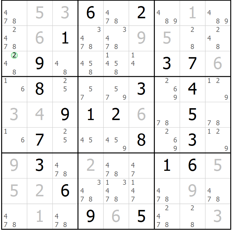 Position des candidats pour la solution de la Gr 67 page 70 du magazine de sudoku Virtuose n° 114