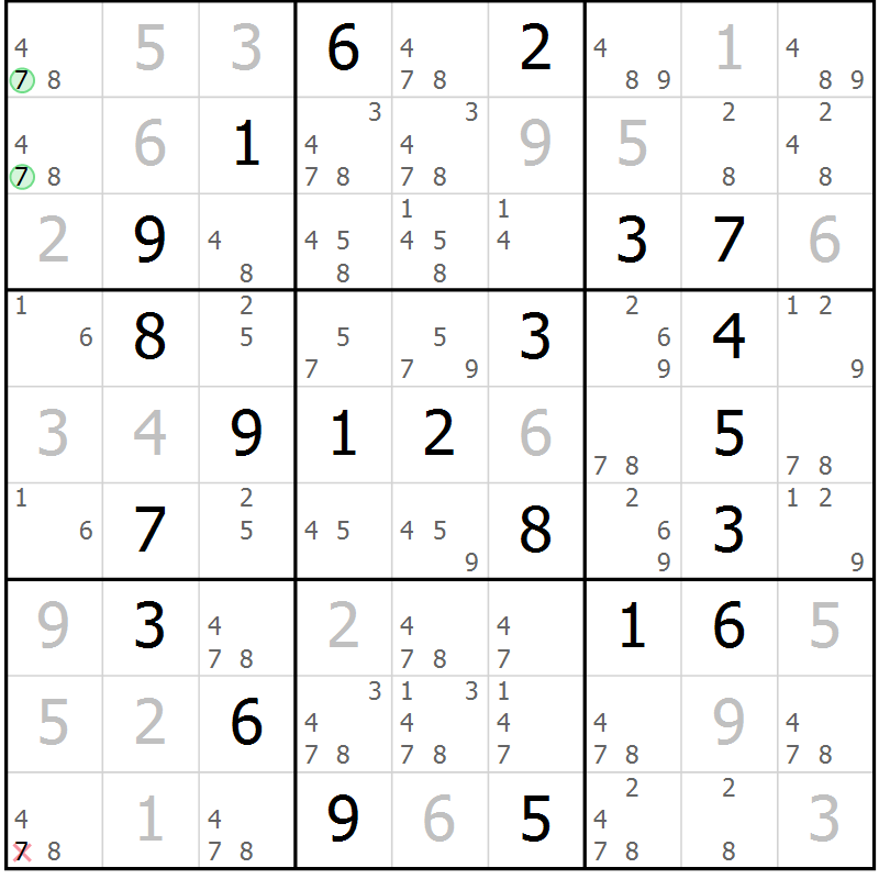 Position des candidats pour la solution de la Gr 67 page 70 du magazine de sudoku Virtuose n° 114