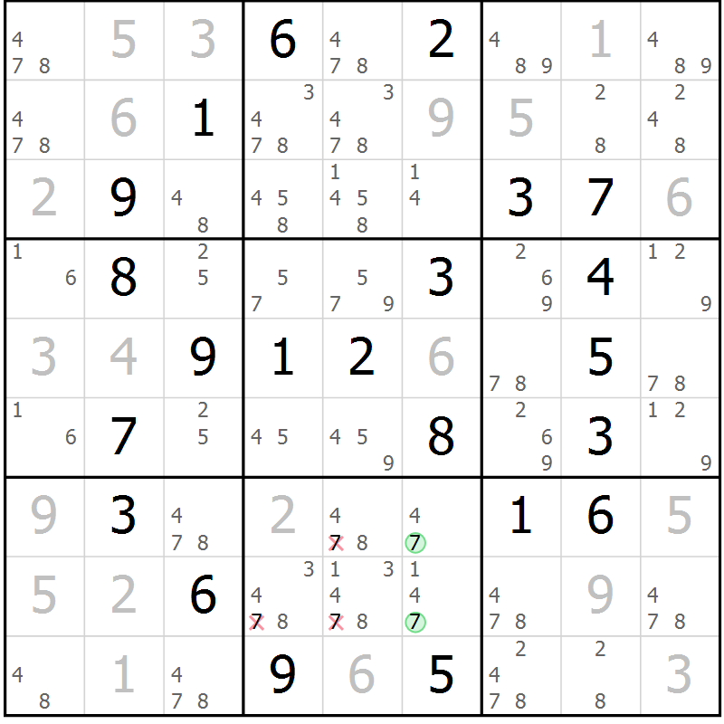 Position des candidats pour la solution de la Gr 67 page 70 du magazine de sudoku Virtuose n° 114