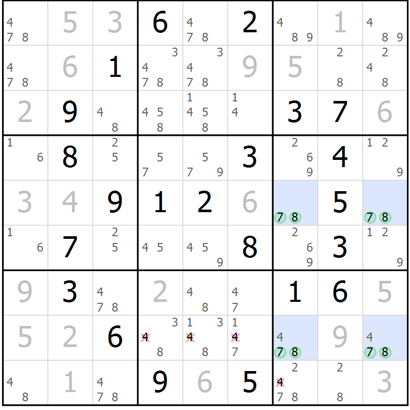 Position des candidats pour la solution de la Gr 67 page 70 du magazine de sudoku Virtuose n° 114