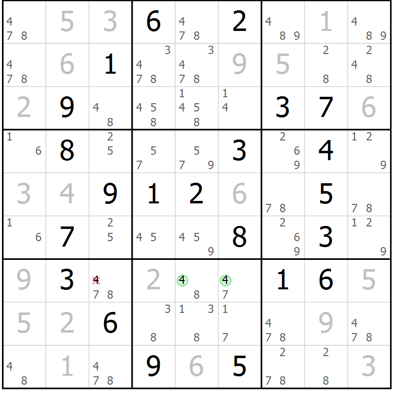 Position des candidats pour la solution de la Gr 67 page 70 du magazine de sudoku Virtuose n° 114