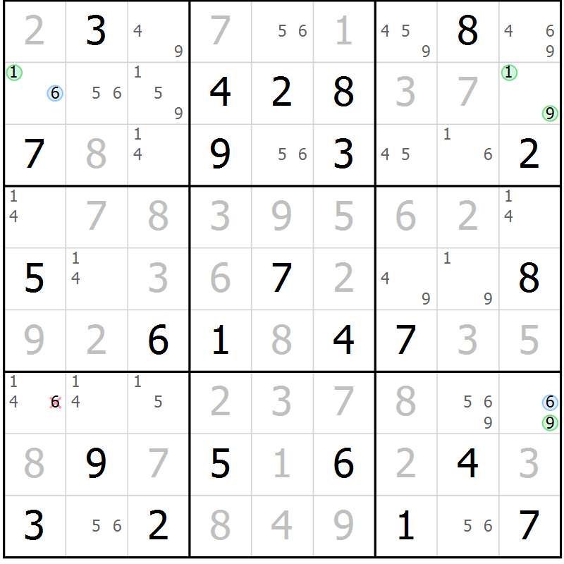 Position des candidats pour la solution de la Gr 68 page 71 du magazine de sudoku Virtuose n° 114