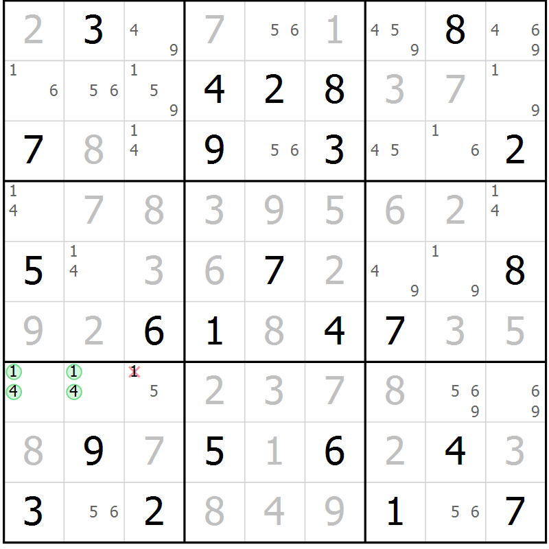 Position des candidats pour la solution de la Gr 68 page 71 du magazine de sudoku Virtuose n° 114