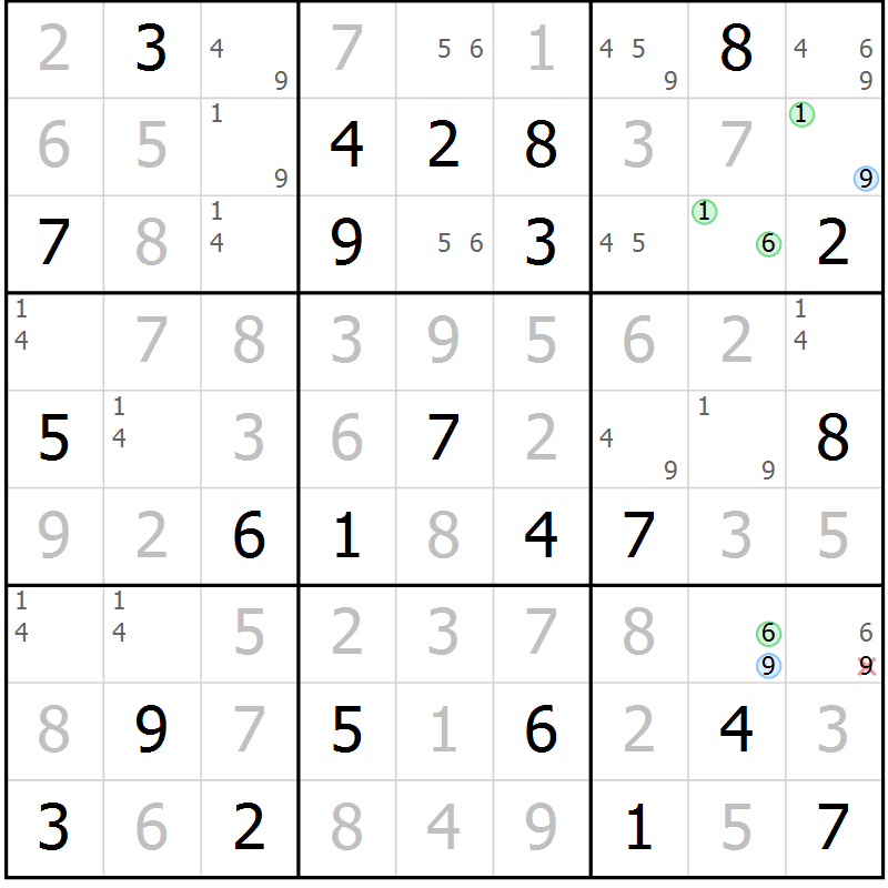 Position des candidats pour la solution de la Gr 68 page 71 du magazine de sudoku Virtuose n° 114