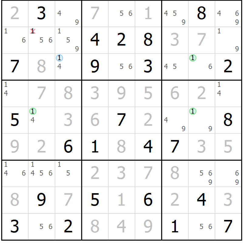 Position des candidats pour la solution de la Gr 68 page 71 du magazine de sudoku Virtuose n° 114