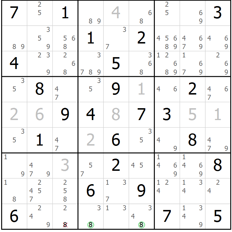 Position des candidats pour la solution de la Gr 69 page 72 du magazine de sudoku Virtuose n° 114