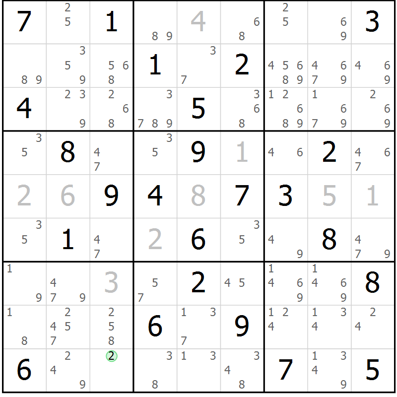 Position des candidats pour la solution de la Gr 69 page 72 du magazine de sudoku Virtuose n° 114