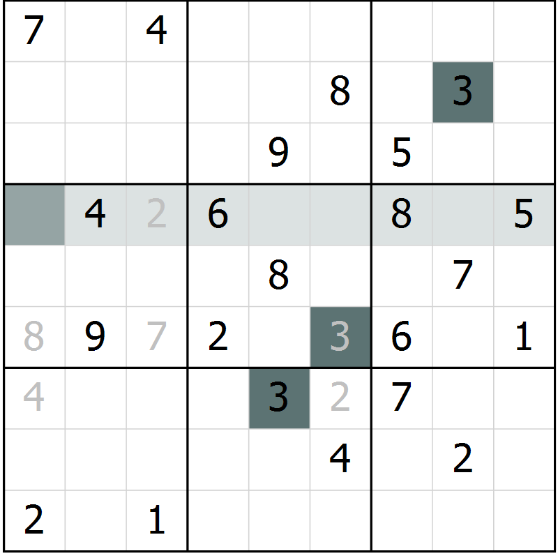 Position des candidats pour la solution de la Gr 7 page 10 du magazine de sudoku Virtuose n° 114