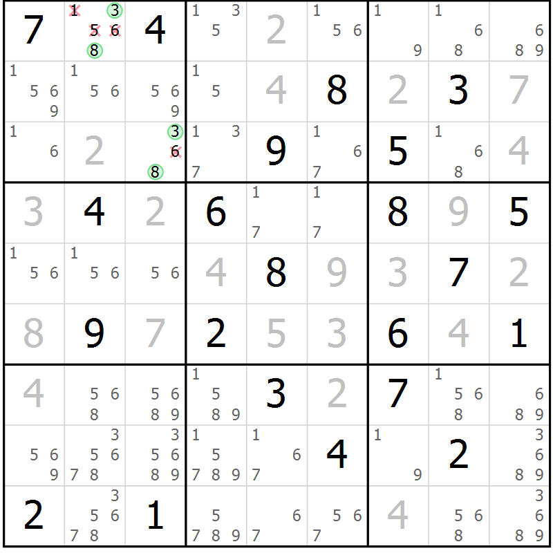 Position des candidats pour la solution de la Gr 7 page 10 du magazine de sudoku Virtuose n° 114