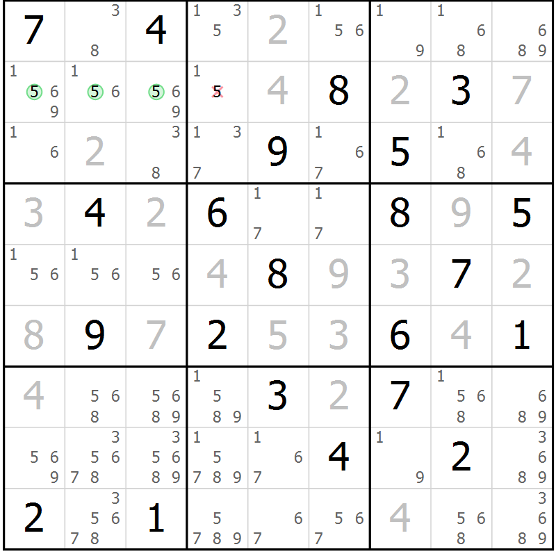 Position des candidats pour la solution de la Gr 7 page 10 du magazine de sudoku Virtuose n° 114