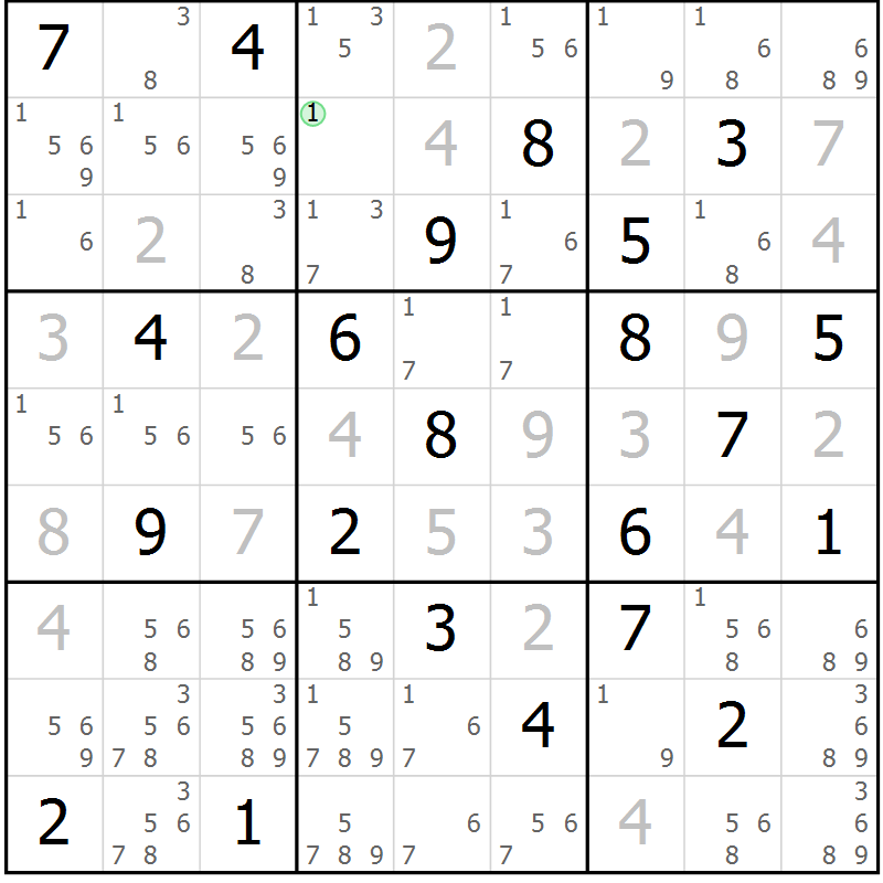 Position des candidats pour la solution de la Gr 7 page 10 du magazine de sudoku Virtuose n° 114