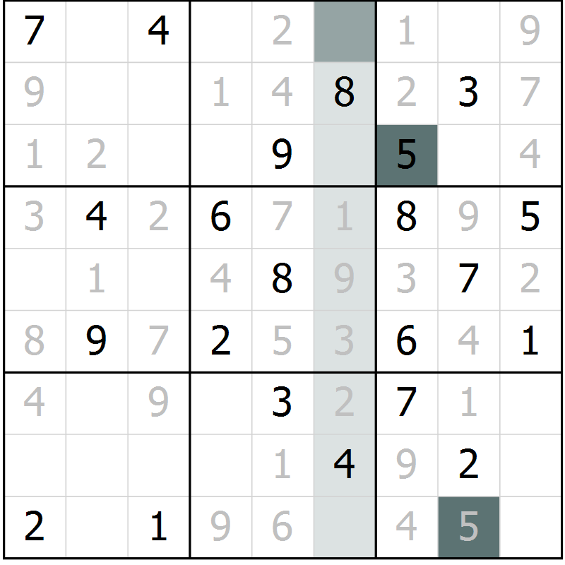 Position des candidats pour la solution de la Gr 7 page 10 du magazine de sudoku Virtuose n° 114