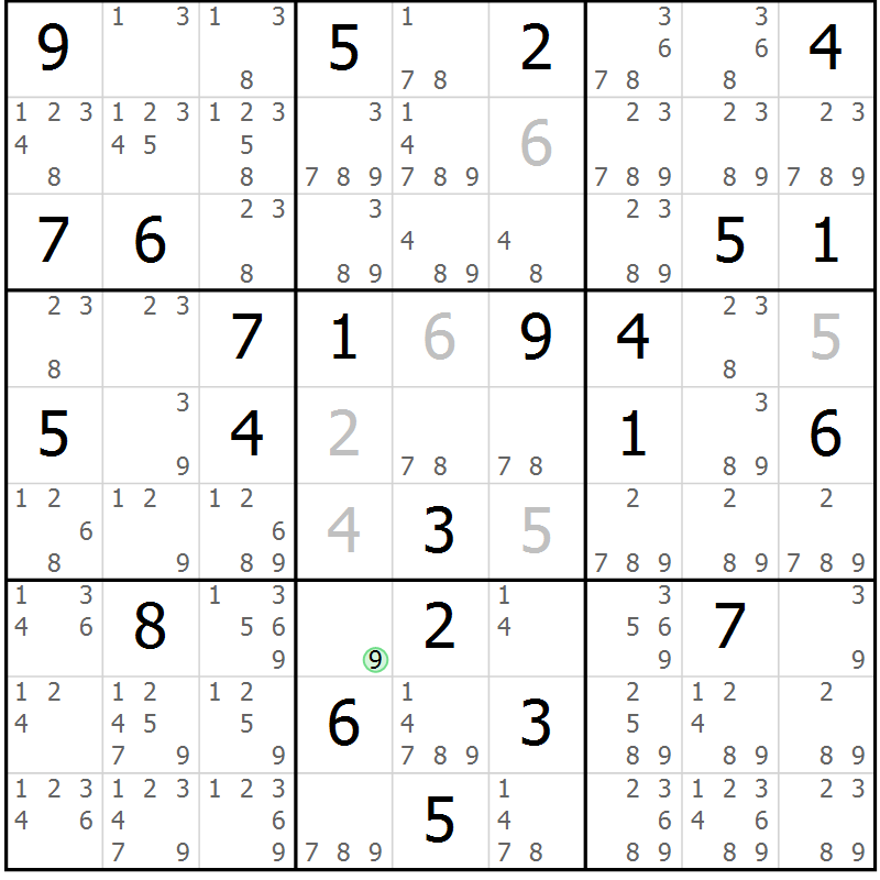 Position des candidats pour la solution de la Gr 70 page 73 du magazine de sudoku Virtuose n° 114
