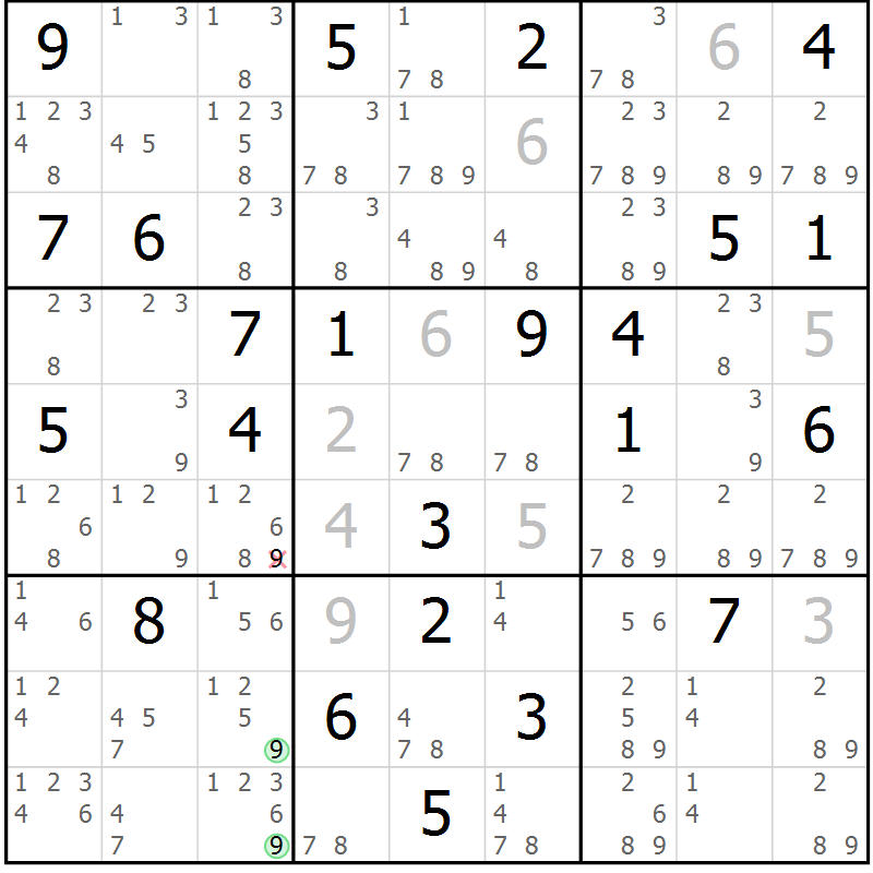 Position des candidats pour la solution de la Gr 70 page 73 du magazine de sudoku Virtuose n° 114