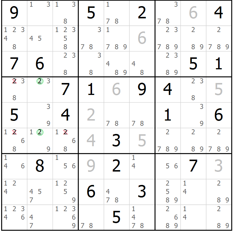 Position des candidats pour la solution de la Gr 70 page 73 du magazine de sudoku Virtuose n° 114