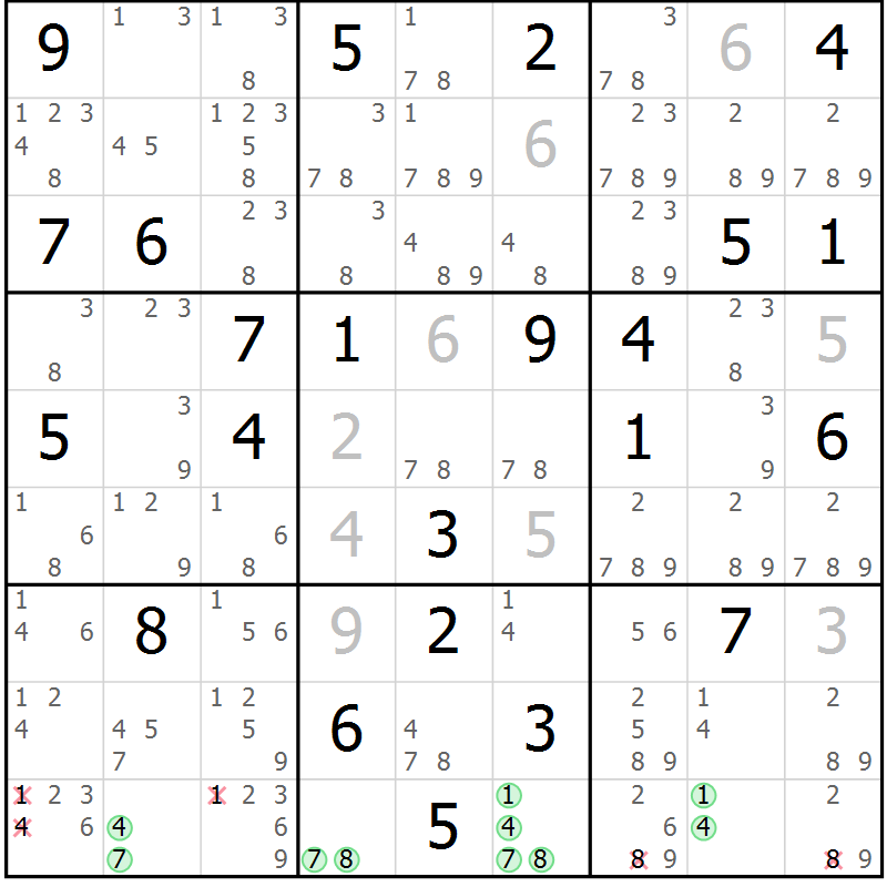 Position des candidats pour la solution de la Gr 70 page 73 du magazine de sudoku Virtuose n° 114