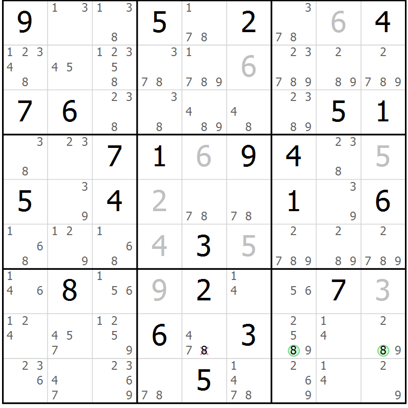 Position des candidats pour la solution de la Gr 70 page 73 du magazine de sudoku Virtuose n° 114