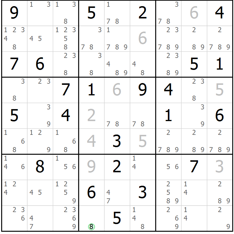 Position des candidats pour la solution de la Gr 70 page 73 du magazine de sudoku Virtuose n° 114