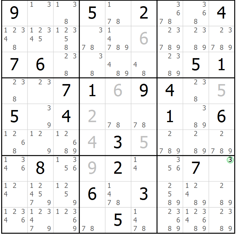 Position des candidats pour la solution de la Gr 70 page 73 du magazine de sudoku Virtuose n° 114