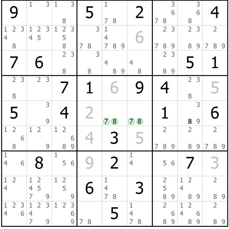 Position des candidats pour la solution de la Gr 70 page 73 du magazine de sudoku Virtuose n° 114