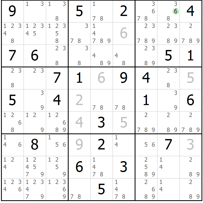 Position des candidats pour la solution de la Gr 70 page 73 du magazine de sudoku Virtuose n° 114