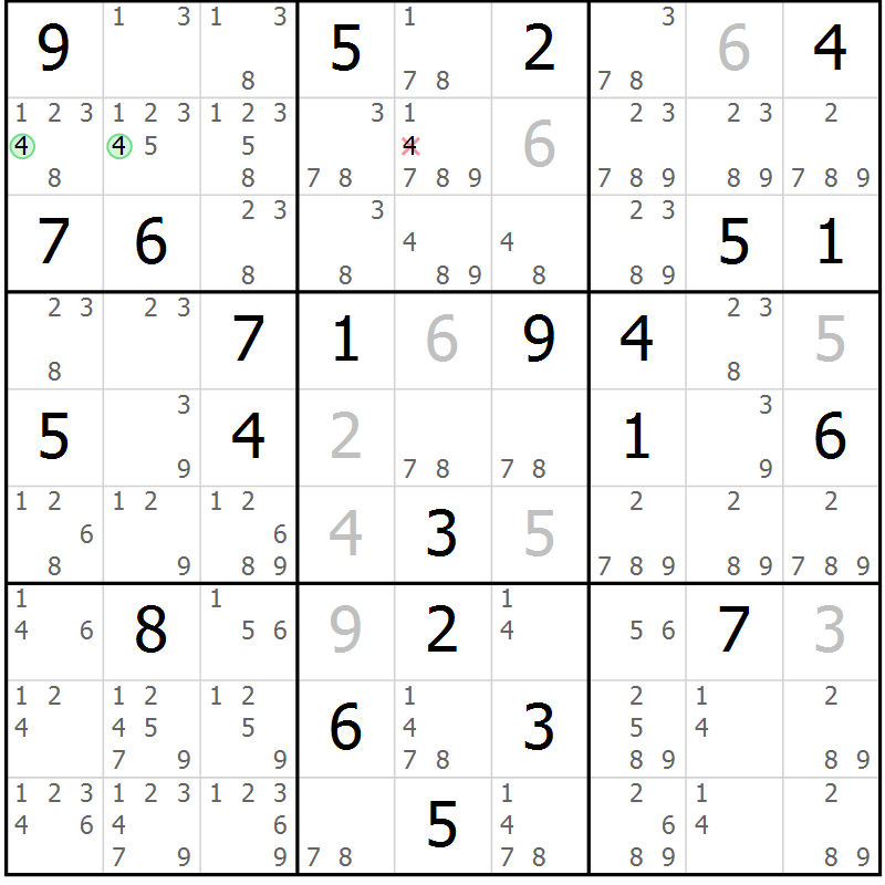 Position des candidats pour la solution de la Gr 70 page 73 du magazine de sudoku Virtuose n° 114