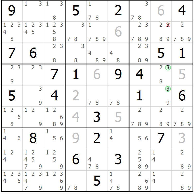 Position des candidats pour la solution de la Gr 70 page 73 du magazine de sudoku Virtuose n° 114
