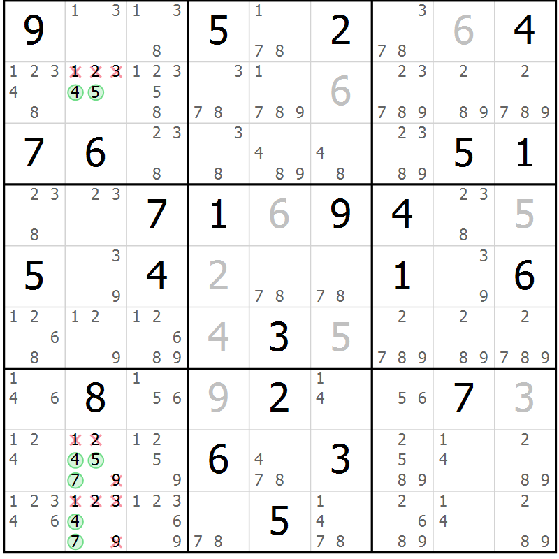 Position des candidats pour la solution de la Gr 70 page 73 du magazine de sudoku Virtuose n° 114