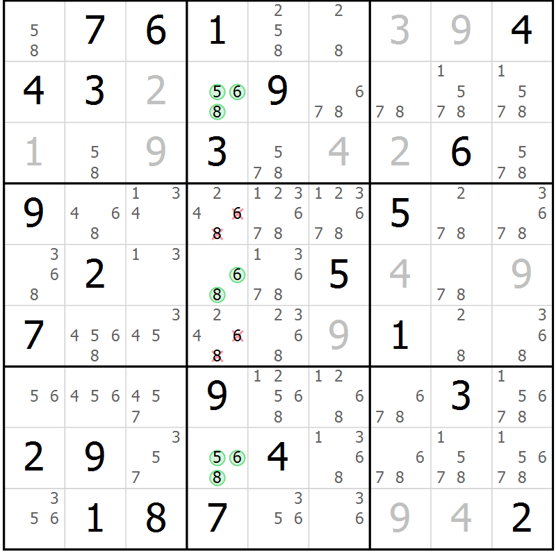 Position des candidats pour la solution de la Gr 71 page 74 du magazine de sudoku Virtuose n° 114